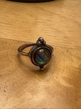 Handcrafted Abolone Cabochon Ring in Bronze